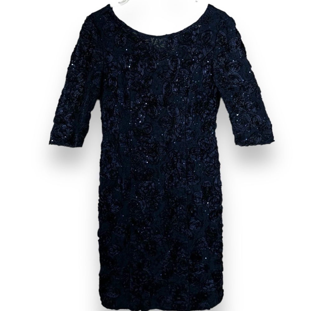 Alex Evenings Embellished Floral Soutache Lace Midi Dress, Navy, Size 6